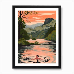 Wild Swimming At Rydal Water Cumbria 1 Art Print