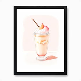 Peach Milkshake Dairy Food Pencil Illustration 5 Art Print