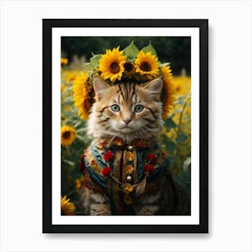 Sunflower Cat 1 Art Print