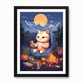 Kawaii Cat Drawings Camping 7 Art Print