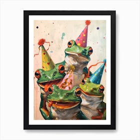 Frogs In Party Hats Painting Style 3 Art Print