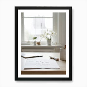 Scandinavian Style Minimalist Scene Drawing Pencil In Silent Rest On A Fresh Sheet Of Drawing Paper Art Print