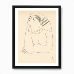 A Woman In A Striped Scarf With Her Face Propped Up, Mikuláš Galanda Art Print