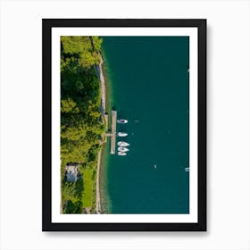 Yachts and boats on the pier. Drone viewю Art Print