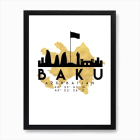 Baku Azerbaijan Silhouette City Skyline Map Art Print