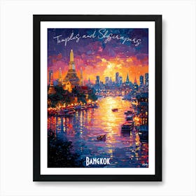 Bangkok City Skyline, abstract cubism vibrant Poster Art Print