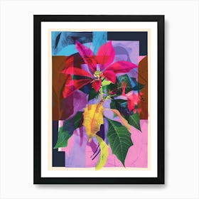 Poinsettia 4 Neon Flower Collage Art Print