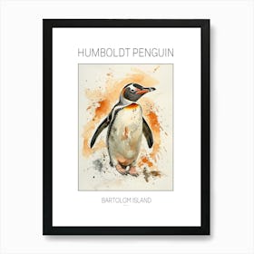 Humboldt Penguin Bartolom Island Watercolour Painting 3 Poster Art Print