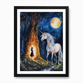 A Witch Meets a Unicorn ~ Witchy Magical Spooky Fairytale Watercolour  Art Print