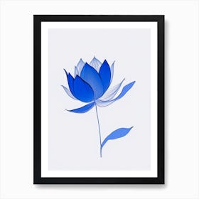 Blue Lotus Minimal Line Drawing 3 Art Print