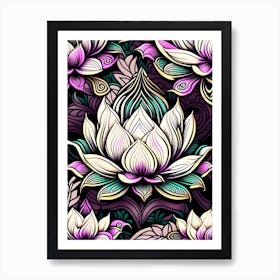 Lotus Flower Repeat Pattern Graffiti 1 Art Print