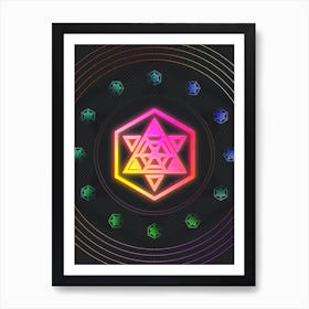 Neon Geometric Glyph in Pink and Yellow Circle Array on Black n.0376 Art Print