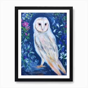 Owl And Wild Flowers Art Print
