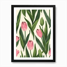 Pink Tulips Seamless Pattern 1 Art Print