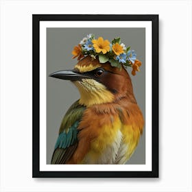 Bird With A Flower Crown European Robin 1 Art Print