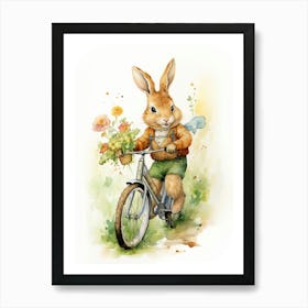 Bunny Biking Rabbit Prints Watercolour 2 Art Print