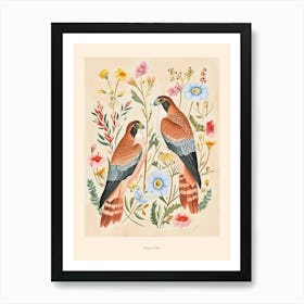 Folksy Floral Animal Drawing Falcon 1 Poster Art Print