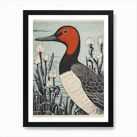 Vintage Bird Linocut Canvasback 3 Art Print