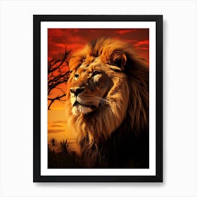 African Lion Sunset Painting 1 Art Print