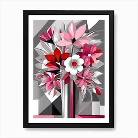 Pink Cubist Flowers 2 Art Print