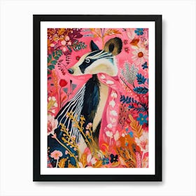 Floral Animal Painting Badger 2 Art Print
