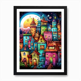 Colorful City At Night Art Print