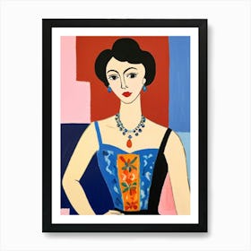 Woman In Blue Dress Art Print