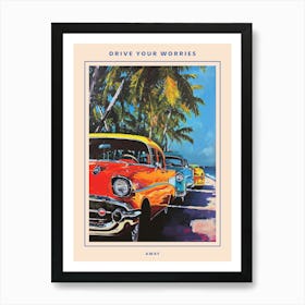 Classic Cars With Palm Trees Poster Art Print