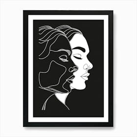 Abstract Women Faces In Line Black And White 3 Art Print