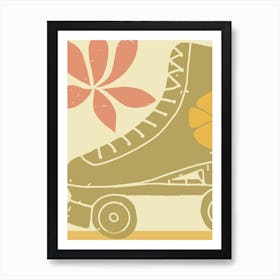 Retro Roller Skates Print Green Art Print