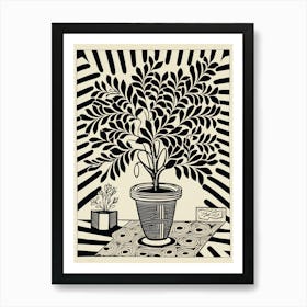 B&W Plant Illustration Zz Plant 10 Art Print