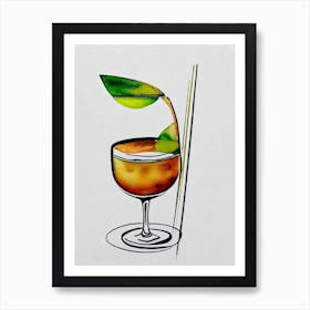 Chocolate MCocktail Poster artini 2 Minimal Line Drawing With Watercolour Cocktail Poster Art Print