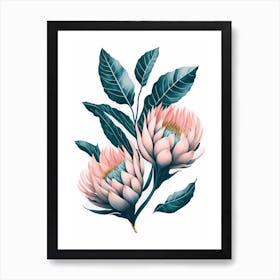 Minimal Pink Venus Protea Flower Painting (6) Art Print