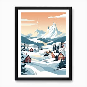 Vintage Winter Travel Illustration Lofoten Islands Norway 4 Art Print