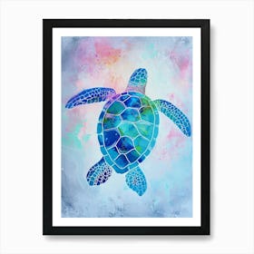 Colourful Paint Smudge Sea Turtle 1 Art Print