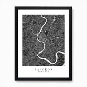 Bangkok Thailand Minimal Black Mono Street Map  Art Print