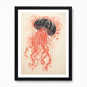 Jellyfish, Woodblock Animal Drawing 2 Art Print