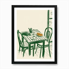 Summertime Breakfast In Spain Green Line Art Illustration Art Print