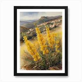 Yellow Lupine Flowers Landscape Art Print