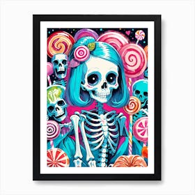 Cute Skeleton Candy Halloween Painting (14) Art Print