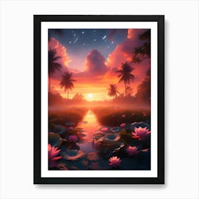 Beautiful Lotus Lake Landscape 10 Art Print