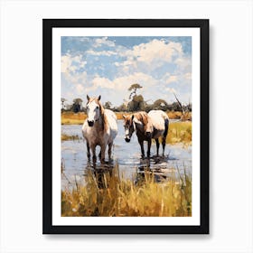 Horses Painting In Okavango Delta, Botswana 2 Art Print