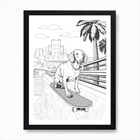 Dachshund Dog Skateboarding Line Art 4 Art Print