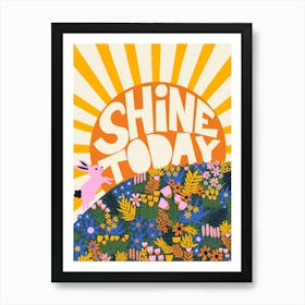 Shine Today Rabbits Playing in Flower Garden Deep Colors Affiche