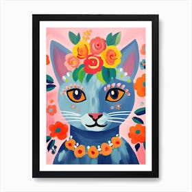 Russian Blue Cat With A Flower Crown Painting Matisse Style 1 Art Print