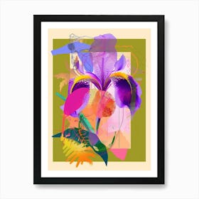 Iris 2 Neon Flower Collage Art Print