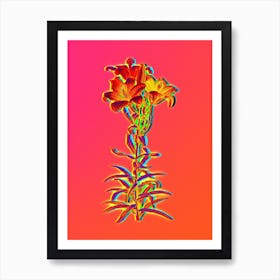Neon Fire Lily Botanical in Hot Pink and Electric Blue n.0473 Art Print