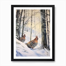 Winter Watercolour Grouse 2 Art Print