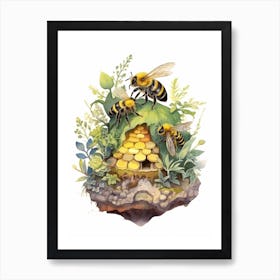 Digger Bee Beehive Watercolour Illustration 3 Art Print