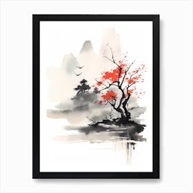 Japanese Scenic Painting Sumi-e Art Print